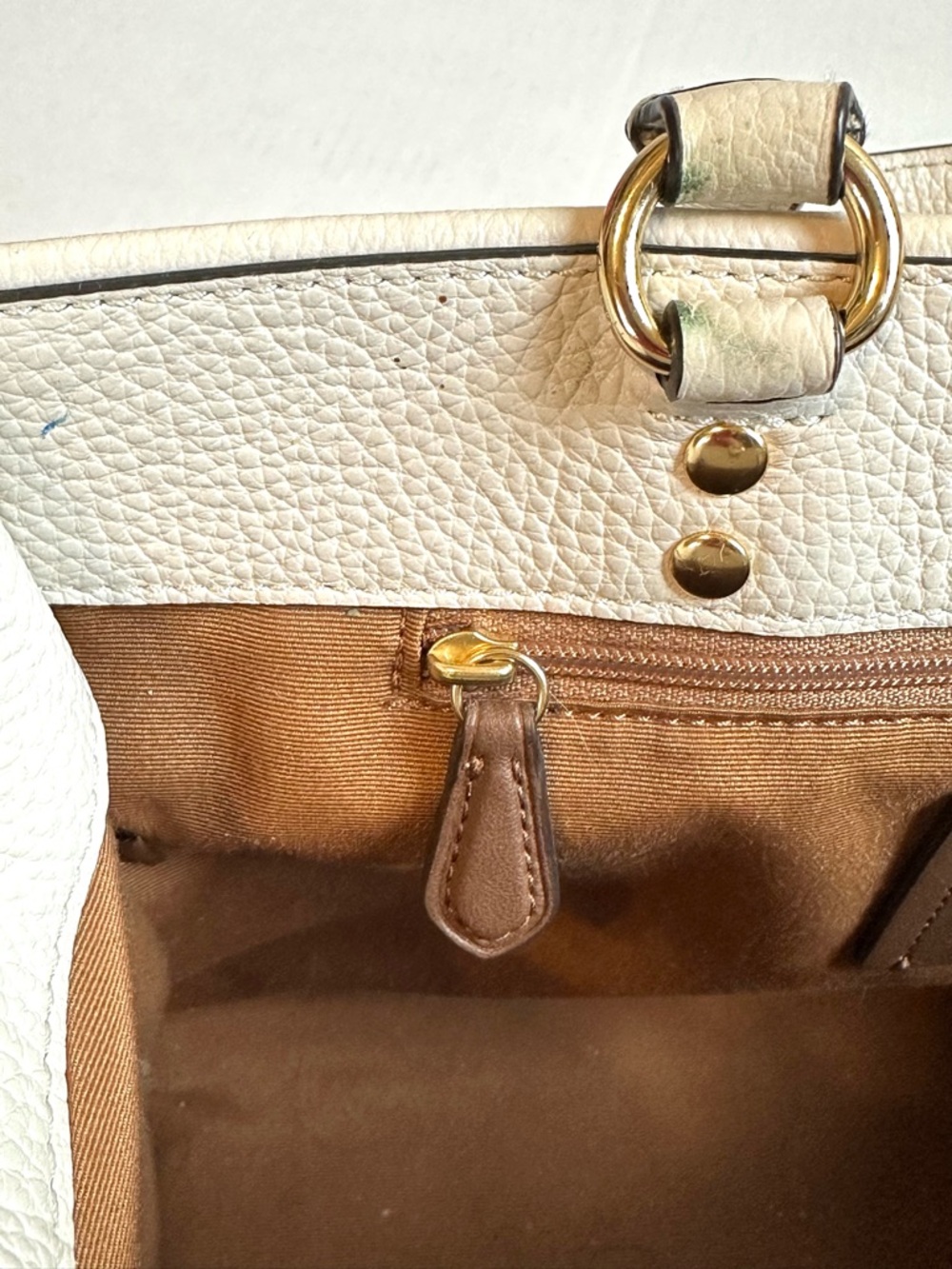 Coach Cream Leather Dempsey Tote Bag Boxy with Large Logo Detachable Strap Purse - Picture 10 of 12